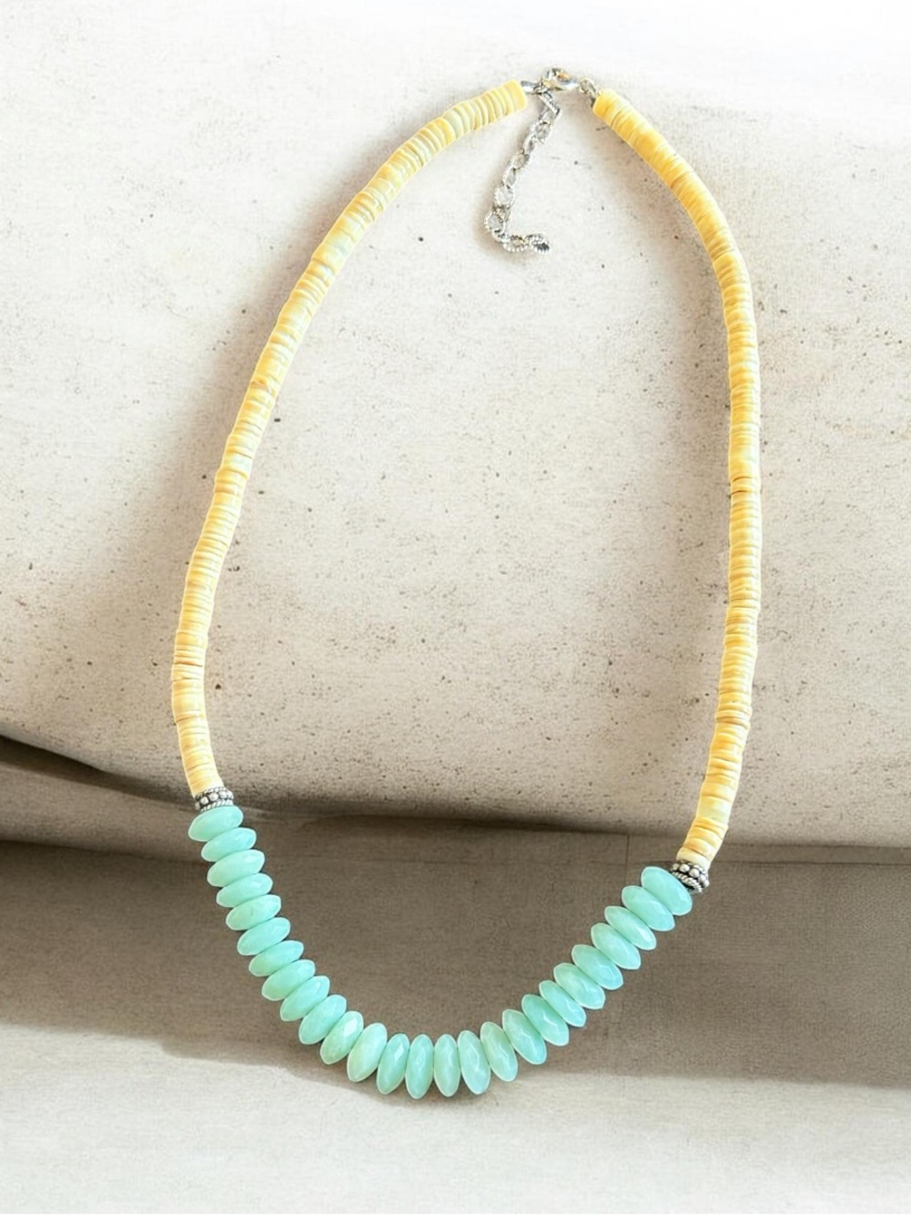 Vintage Sterling Silver Heishi Shell and Amazonite Necklace - Picture 14 of 16